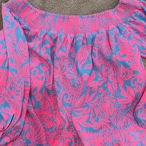 Lilly Pulitzer Pink & Blue Off-Shoulder Floral Blouse